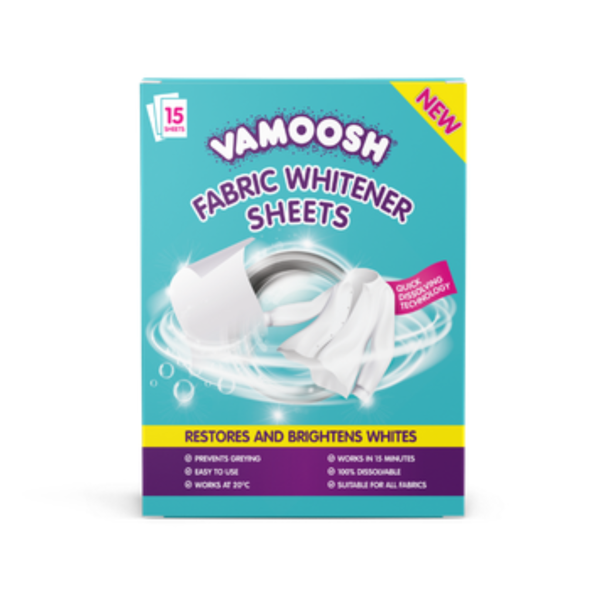 Vamoosh Fabric Whitener Sheets (15 Pack)