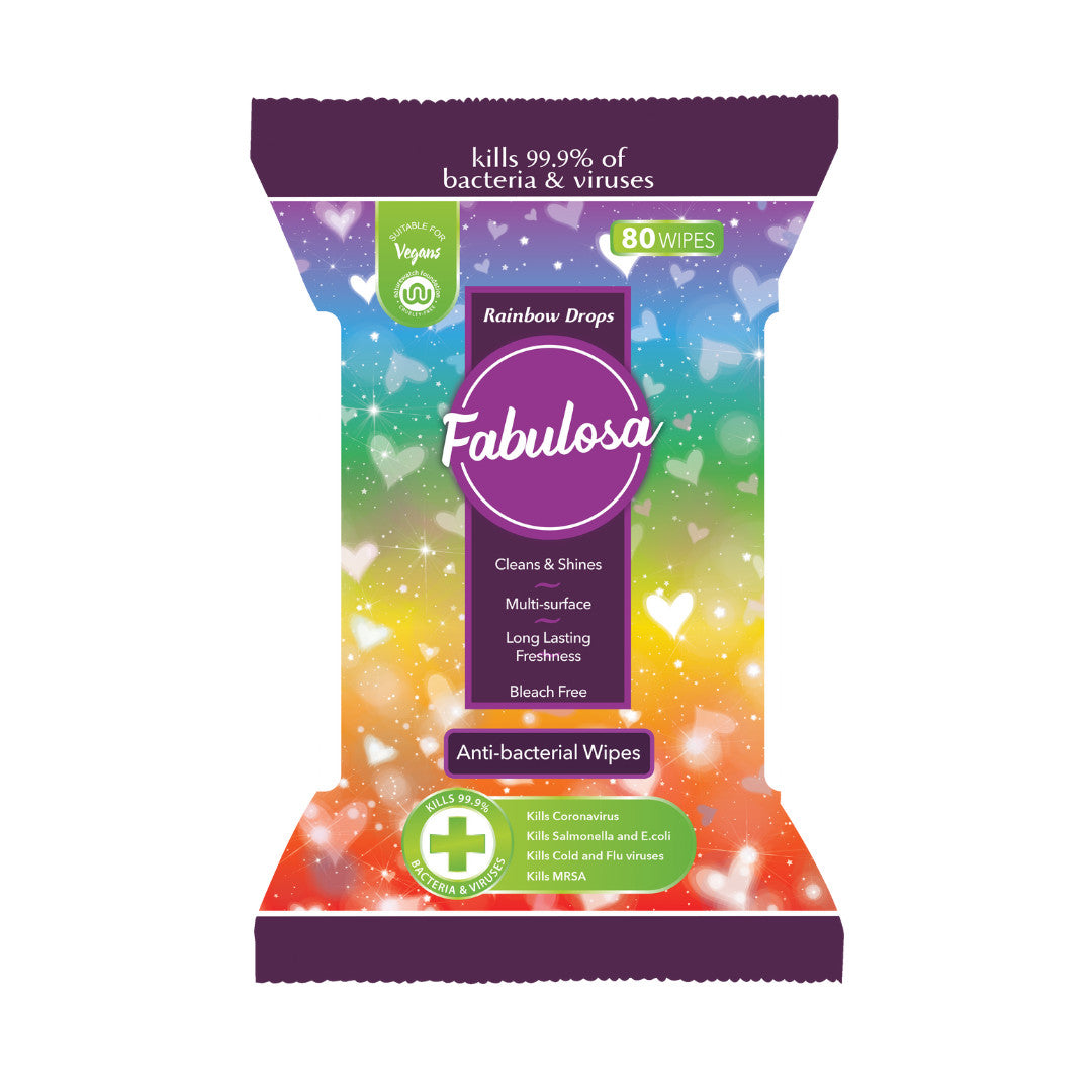 Fabulosa Antibacterial Wipes - Rainbow Drops (80pk)